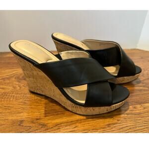 Charles by Charles David Latrice Faux Leather Wedge Sandals Black Women’s Sz 9